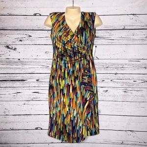 Peach Velvet New York NWT Sz. 6 Multi-Color Cascade Ruffle Surplice Sheath Dress